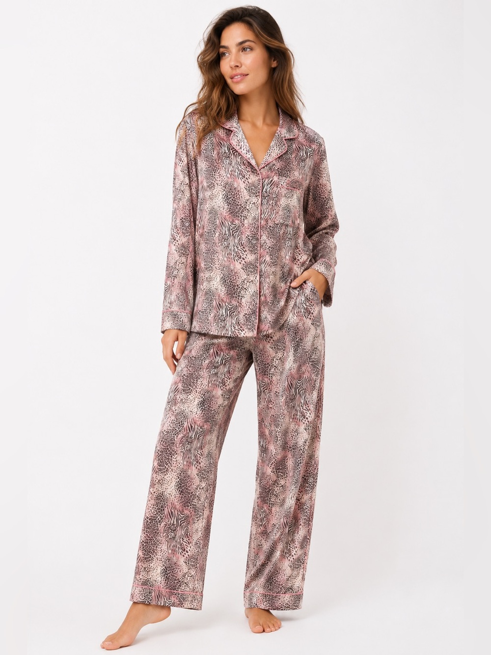 SKIMS Sleep Long Sleeve Pajama Set Bloom Mini Multi Animal Print Size M NWT